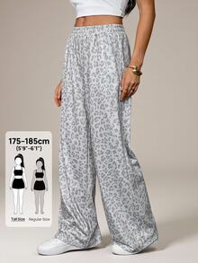 SHEIN Tall Pantalones largos casuales de invierno para mujer en color blanco con estampado de camuflaje y leopardo, pantalones cortos sueltos y fluidos de cintura media estilo vintage, esencial para volver a la escuela, pantalones largos de moda Y2K - Multicolor - Ver 5
