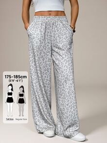 SHEIN Tall Pantalones largos casuales de invierno para mujer en color blanco con estampado de camuflaje y leopardo, pantalones cortos sueltos y fluidos de cintura media estilo vintage, esencial para volver a la escuela, pantalones largos de moda Y2K - Multicolor - Ver 4