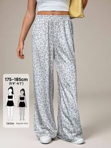 SHEIN Tall Pantalones largos casuales de invierno para mujer en color blanco con estampado de camuflaje y leopardo, pantalones cortos sueltos y fluidos de cintura media estilo vintage, esencial para volver a la escuela, pantalones largos de moda Y2K - Multicolor - Ver 1