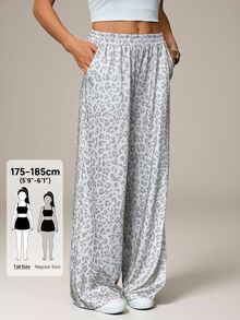 SHEIN Tall Pantalones largos casuales de invierno para mujer en color blanco con estampado de camuflaje y leopardo, pantalones cortos sueltos y fluidos de cintura media estilo vintage, esencial para volver a la escuela, pantalones largos de moda Y2K - Multicolor - Ver 2
