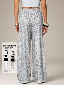 SHEIN Tall Pantalones largos casuales de invierno para mujer en color blanco con estampado de camuflaje y leopardo, pantalones cortos sueltos y fluidos de cintura media estilo vintage, esencial para volver a la escuela, pantalones largos de moda Y2K - Multicolor - Ver 3