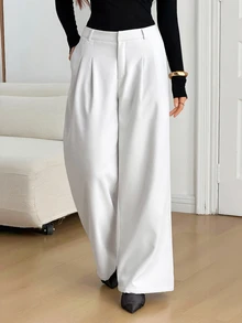 SHEIN Tall 女款高身長白色抓絨內裡長褲，附口袋，時尚休閒，適合上班穿著 - 白色 - 查看 6