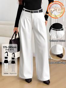 SHEIN Tall 女款高身長白色抓絨內裡長褲，附口袋，時尚休閒，適合上班穿著 - 白色 - 查看 4