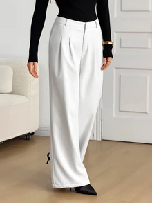 SHEIN Tall 女款高身長白色抓絨內裡長褲，附口袋，時尚休閒，適合上班穿著 - 白色 - 查看 3