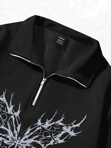 SHEIN CURVE+ 花卉圖案寬鬆灰色半拉鍊大尺碼 22W 女款 2026 秋冬萬聖節服裝 - 黑色 - 查看 6
