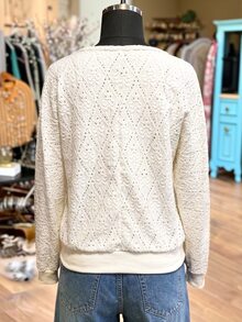 INAWLY SZ182 Knitted Jacquard Round Neck Long Sleeve T-Shirt - Beige - View 2