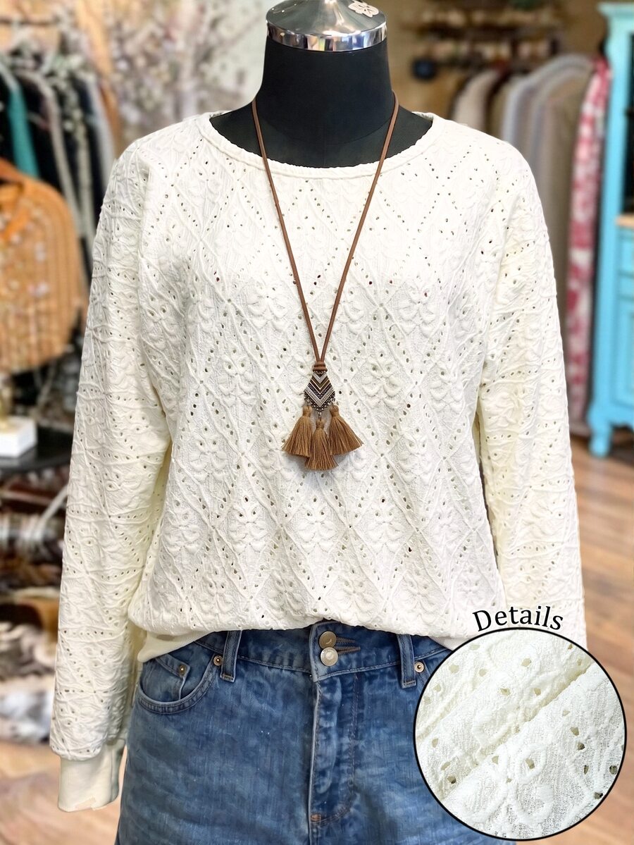 INAWLY SZ182 Knitted Jacquard Round Neck Long Sleeve T-Shirt - Beige - View 1