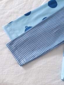 4pcs Baby Boy Comfortable Soft Grey Blue Striped Teddy Bear All-Over Print 3D Ear Decor Round Neck Long Sleeve Pants Pajama Set - Blue - View 7