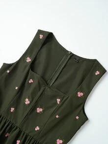 Fairmaia Women's New Embroidered Floral Color Block Patchwork Beer Festival Dress - Army Green - View 9