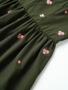 Fairmaia Women's New Embroidered Floral Color Block Patchwork Beer Festival Dress - Army Green - View 8