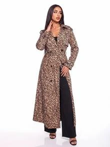 SHEIN ICON Fashionable Commuter Loose Fit Leopard Print Long Trench Coat Autumn Winter Clothes For Women - Brown - View 1