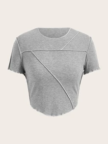 SHEIN ICON 3pcs Summer 3 Color Patchwork Asymmetrical Hem Tight Fit Short Sleeve T-Shirt With Ribbed Edge(Pack Of 3) - Multicolor - View 7