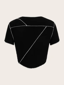 SHEIN ICON 3pcs Summer 3 Color Patchwork Asymmetrical Hem Tight Fit Short Sleeve T-Shirt With Ribbed Edge(Pack Of 3) - Multicolor - View 12
