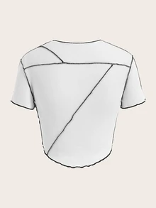 SHEIN ICON 3pcs Summer 3 Color Patchwork Asymmetrical Hem Tight Fit Short Sleeve T-Shirt With Ribbed Edge(Pack Of 3) - Multicolor - View 5