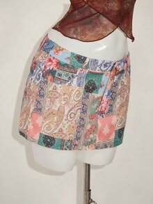 SHEIN ICON 修身佩斯利拼布印花迷你紧身半身裙 - 卡其色 - 查看 7