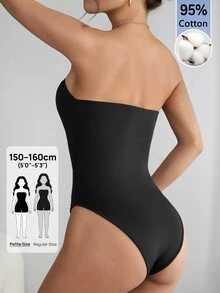 SHEIN PETITE 純色抹胸夏季時尚女款連身衣 - 黑色 - 查看 2