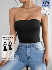 SHEIN PETITE 純色抹胸夏季時尚女款連身衣 - 黑色 - 查看 9