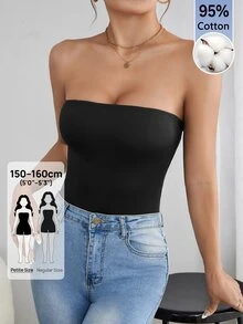 SHEIN PETITE 純色抹胸夏季時尚女款連身衣 - 黑色 - 查看 6