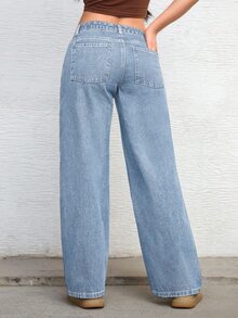 Jeanoix Petite Women's Casual Washed Straight Leg Denim Jeans - Light Wash - View 2