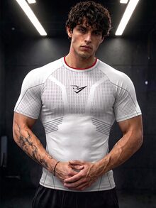 GymBeat Men's Striped Geometric Print Raglan Short Sleeve Sports T-Shirt - Multicolor - View 1