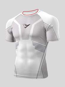 GymBeat Men's Striped Geometric Print Raglan Short Sleeve Sports T-Shirt - Multicolor - View 4