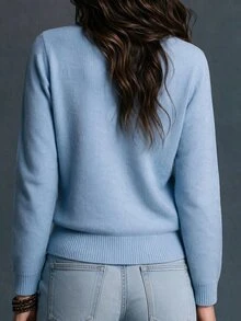 Trelyra 2026 Autumn New French Style Double-Breasted Light Blue Button Short Plush Knit Sweater, Elegant Commuter Soft Gentle Versatile Brunch Office - Dusty Blue - View 3