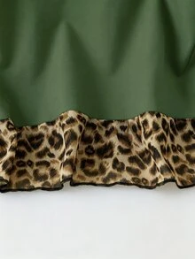 SHEIN LUNE CURVE Plus Size Leopard Print Ruffle Blouse Shirt For Summer Festival And Casual Wear - Army Green - View 3