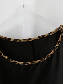 SHEIN LUNE CURVE Plus-Size Leopard Print Ruffled Summer Top/Shirt - Women's Everyday Country-Casual Wear - Vintage-Style Color-Block Ruffled Blouse - Black - View 3