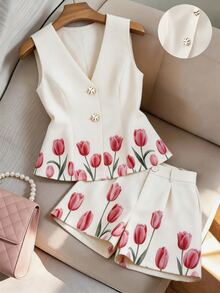GlowEve CURVE Women's Plus Size Elegant Commute Floral 2 Pieces Set - Multicolor - View 1