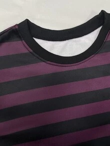 EMERY ROSE New Arrival Bestselling Regular Fit Women Plus Size Striped Crew Neck Sweatshirt Fall Winter - Red - View 3