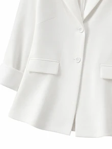GlowEve CURVE Plus Size Women's Autumn Blazer, White Suit Jacket, Minimalist Design, Casual Daily Outfit, Elegant Style Fall - White - View 5