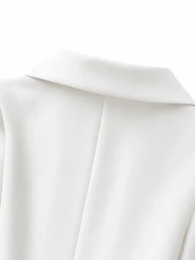 GlowEve CURVE Plus Size Women's Autumn Blazer, White Suit Jacket, Minimalist Design, Casual Daily Outfit, Elegant Style Fall - White - View 4
