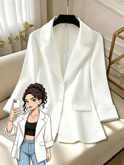 GlowEve CURVE Chaqueta Blazer Casual de Manga Larga con Solapa, Puños Enrollados y Botones para Mujer Talla Grande, Diseño Minimalista, Longitud Regular Otoño