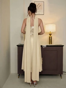 SHEIN Belle 女士闪亮3D花卉设计优雅舞会礼服 - 黃色 - 查看 3