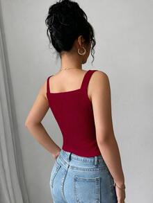 Elenzga 2025 Spring & Summer Versatile Casual Slim Fit V-Neck Sleeveless Top - Burgundy - View 5