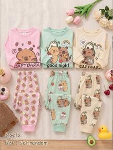 SHEIN KidsTween Girl Snug Fit Long Sleeve Long Pants Cartoon Pattern Pink Pajama Set - Pink - View 6