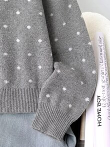 SHEIN 青少年女孩波點圖案前領結開襟衫 - 灰色 - 查看 4