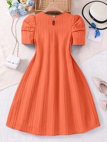 SHEIN Sparklyn 適用於節日的青少女紅色泡泡短袖迷你裙 - 橘色 - 查看 2