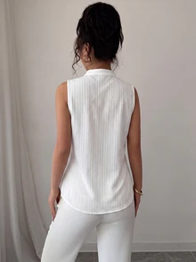 Trelyra 女款無袖優雅浪漫休閒刺繡純色上衣，適合上班、早午餐、派對與休閒，春夏白色花卉 - 白色 - 查看 2