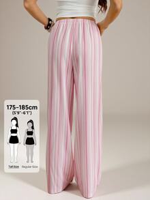 SHEIN Tall Contrast Striped Print Drawstring Waist Wide Leg Pants - Multicolor - View 5
