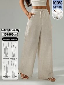 Sinnesro Women's Solid Color Drawstring Waist Casual Versatile Daily Wear Long Pants - Beige - View 2