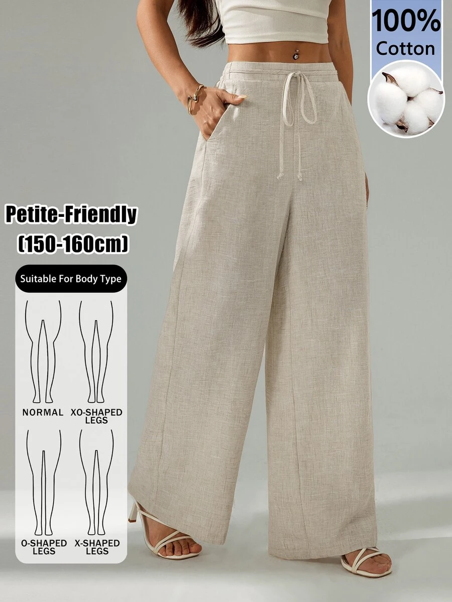 Sinnesro Women's Solid Color Drawstring Waist Casual Versatile Daily Wear Long Pants
