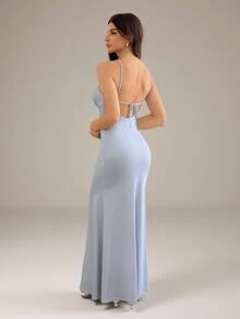 SHEIN Tall Striped Print Mermaid Hem Bustier Maxi Slip Dress - Blue and White - View 2