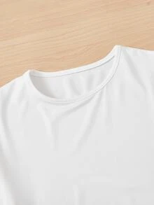 SHEIN PETITE 女款白色長袖圓領連身衣，柔軟透氣，適合日常穿著 - 白色 - 查看 4