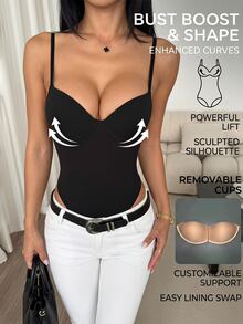 SHEIN PETITE Women's Solid Color Padded Fitted Versatile Daily Camisole Camisole - Black - View 9