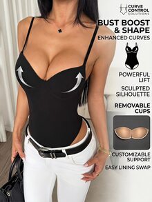 SHEIN PETITE Women's Solid Color Padded Fitted Versatile Daily Camisole Camisole - Black - View 5