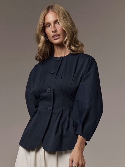 COSMINA Women's Casual Elegant Cinched Waist Petal Sleeve Blouse