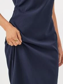 KÆRIA Hus Solid Elegant Minimalist Cowl Back Dress - Navy - Brunch Cocktail, Dinner, Navy Blue, Summer, Date, Wedding, Homecoming, Party - Royal Blue - View 7