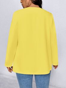 Elenzga Women Plus Size Solid Color Buttoned Slim Fit Blazer Graduation,Back To School,Teacher Fall Autumn - Yellow - View 2