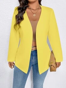Elenzga Women Plus Size Solid Color Buttoned Slim Fit Blazer Graduation,Back To School,Teacher Fall Autumn - Yellow - View 4